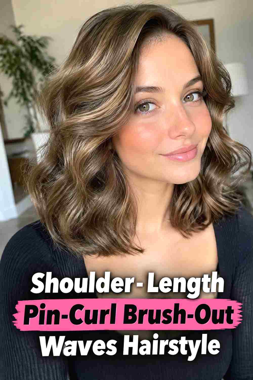 7. Shoulder Length Pin Curl Brush Out Waves Hairstyle