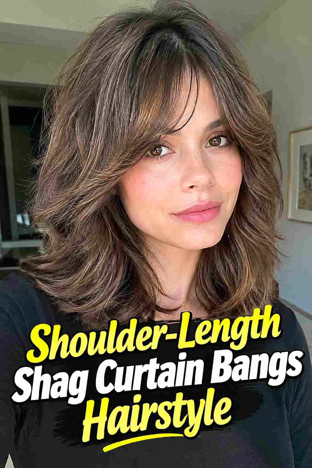 3. Shoulder Length Shag Curtain Bangs Hairstyle