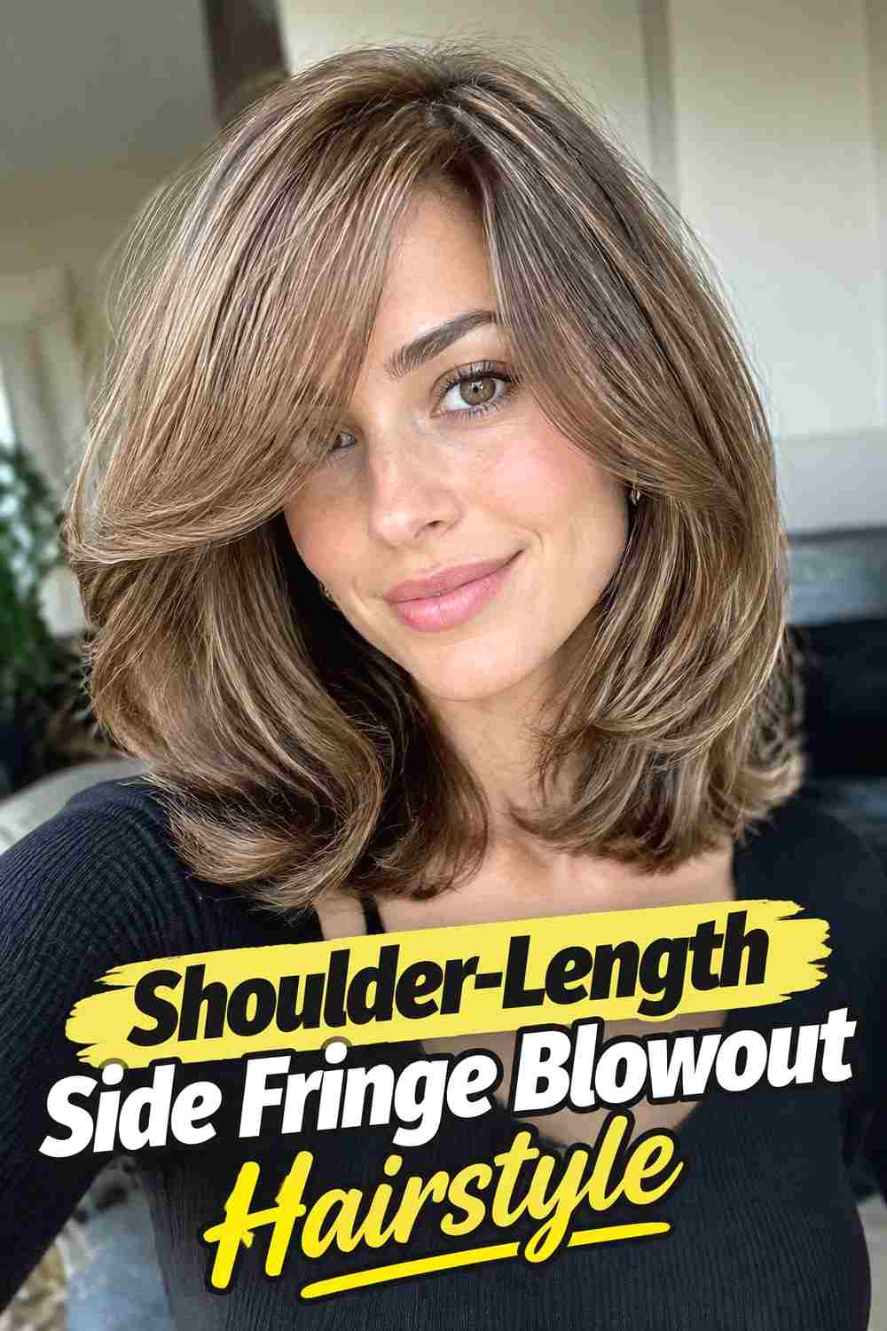 5. Shoulder Length Side Fringe Blowout Hairstyle