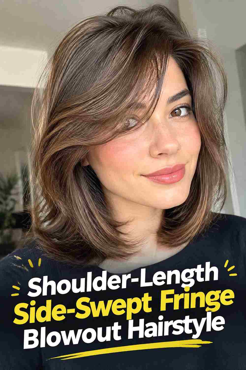 5. Shoulder Length Side Swept Fringe Blowout Hairstyle