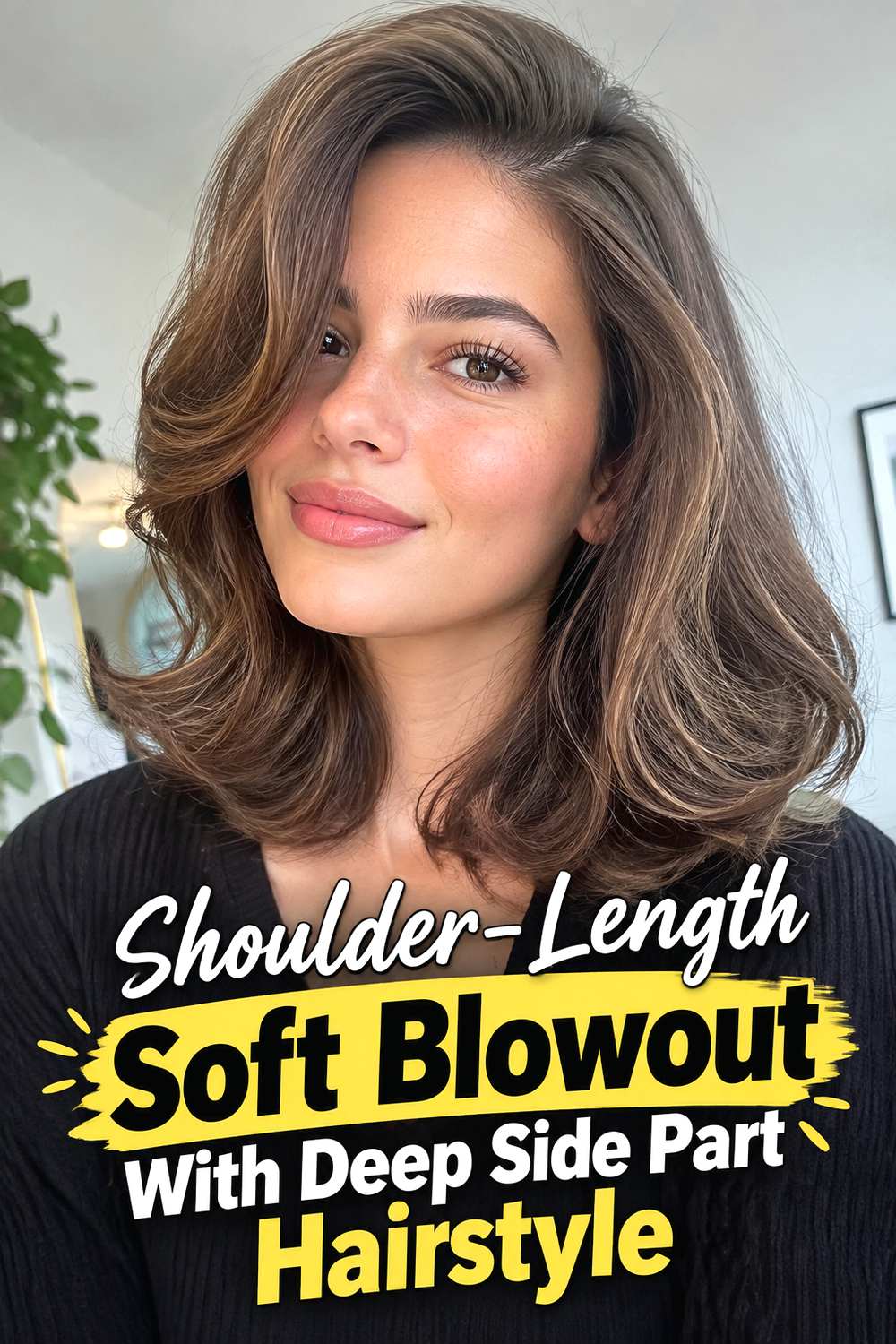 Shoulder-Length Soft Blowout With Deep Side Part Hairstyle