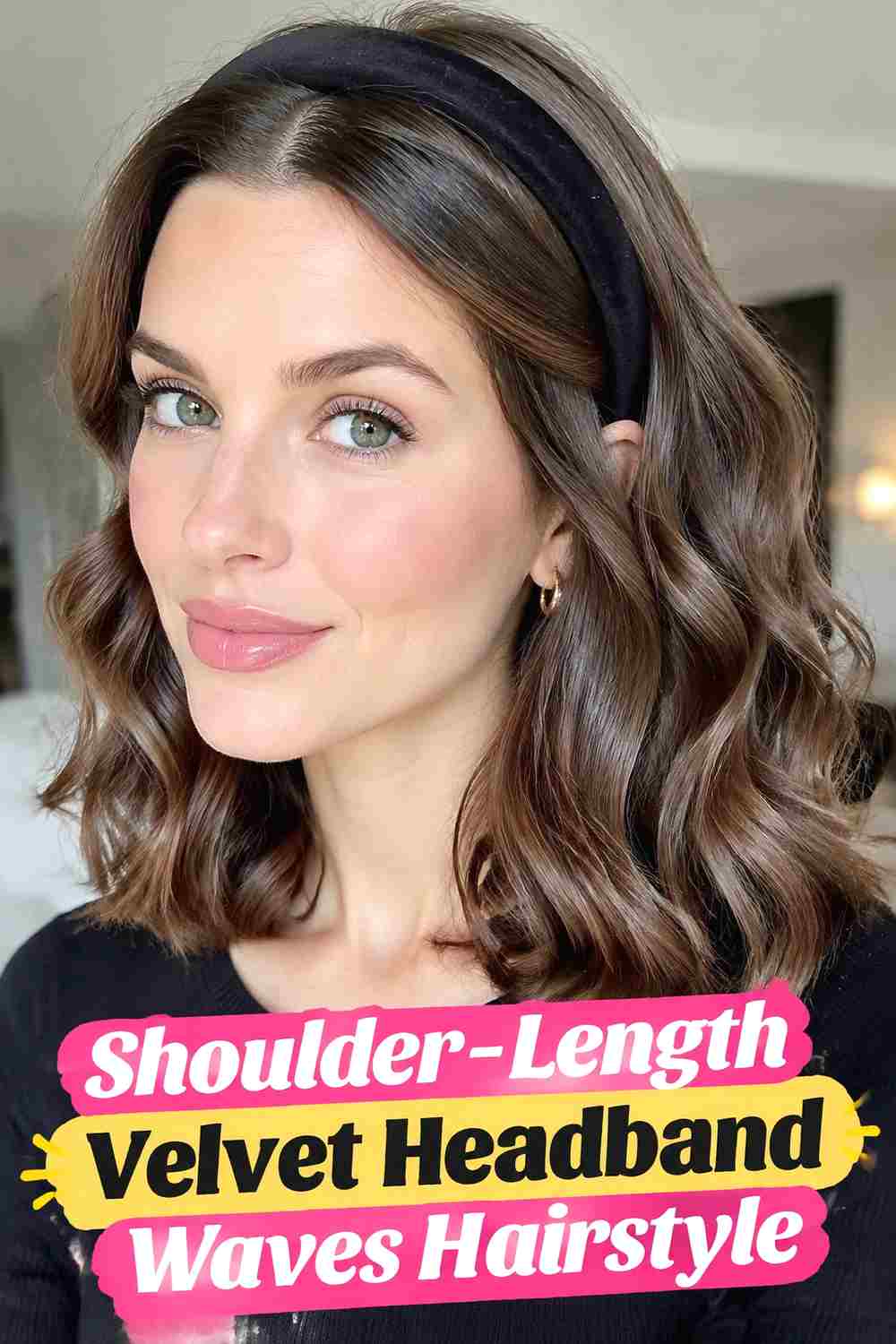 7. Shoulder Length Velvet Headband Waves Hairstyle