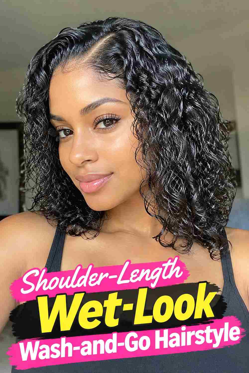 5. Shoulder Length Wet Look Wash And Go Hairstyle