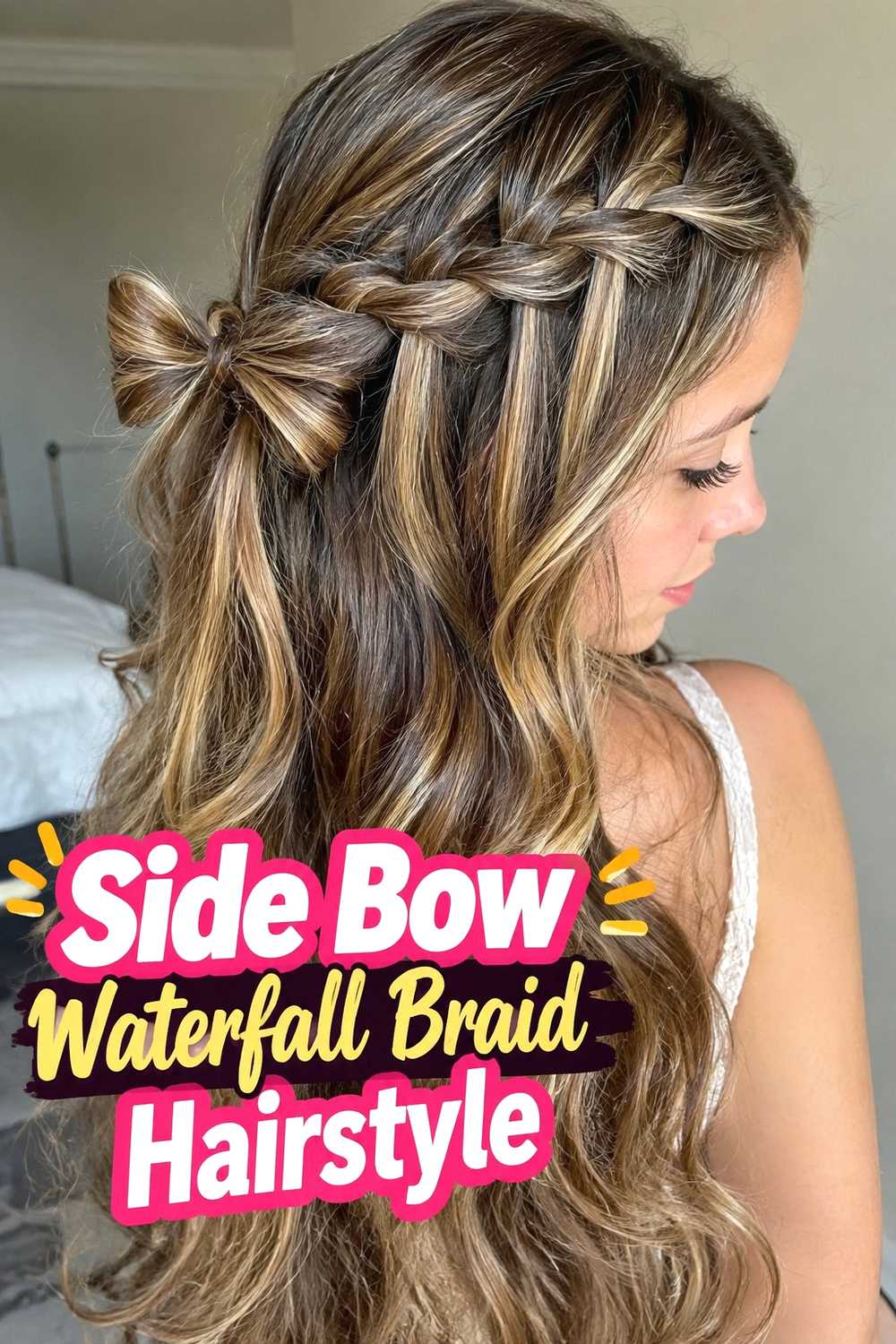 12. Side Bow Waterfall Braid Hairstyle