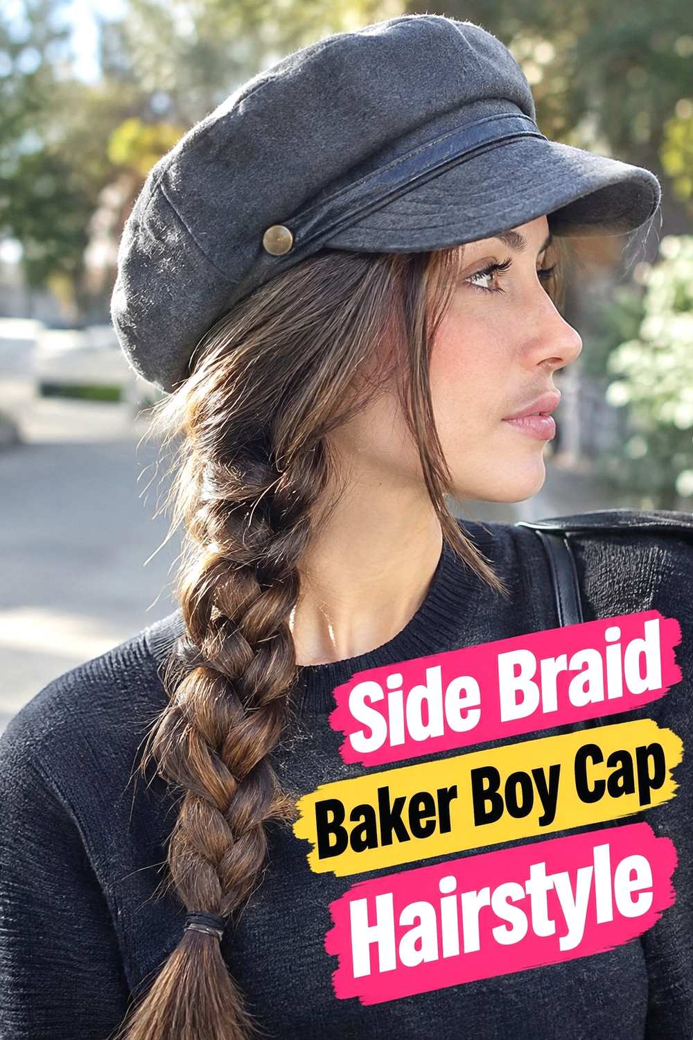 7. Side Braid Baker Boy Cap Hairstyle