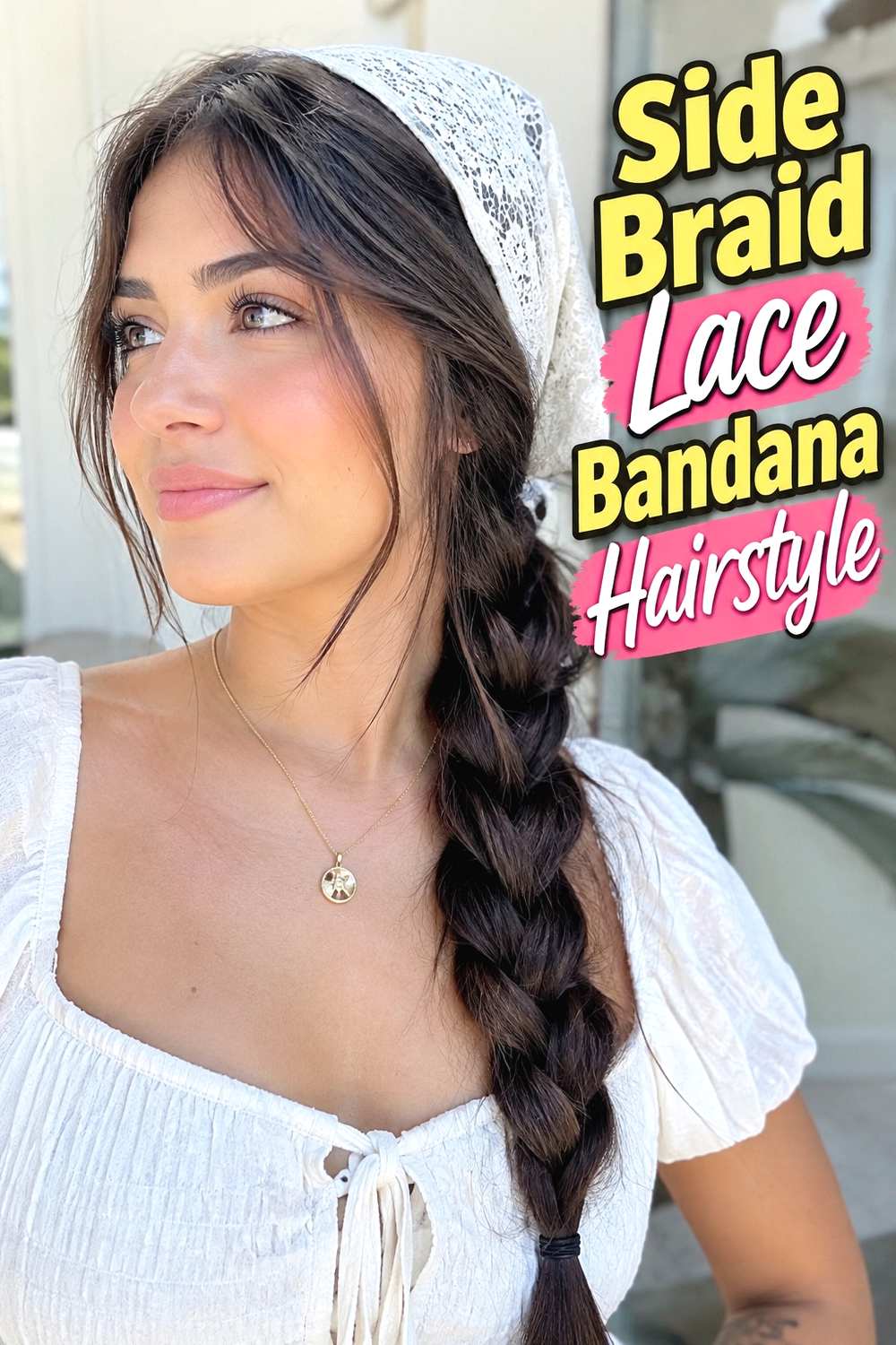 8. Side Braid Lace Bandana Hairstyle