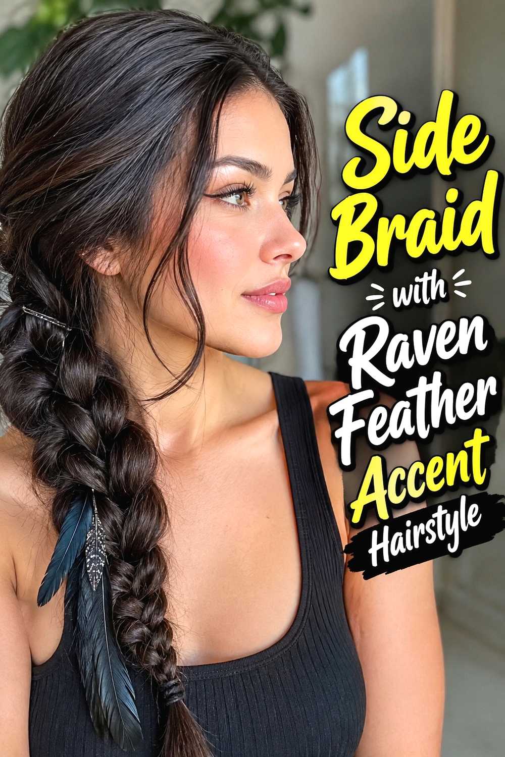 3. Side Braid With Raven Feather Accent Hairstyle