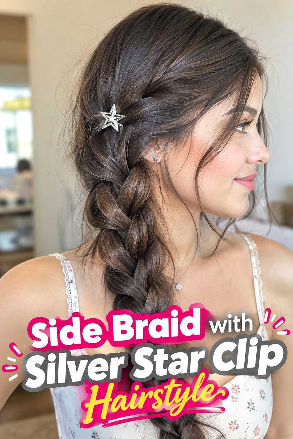 13. Side Braid With Silver Star Clip Hairstyle