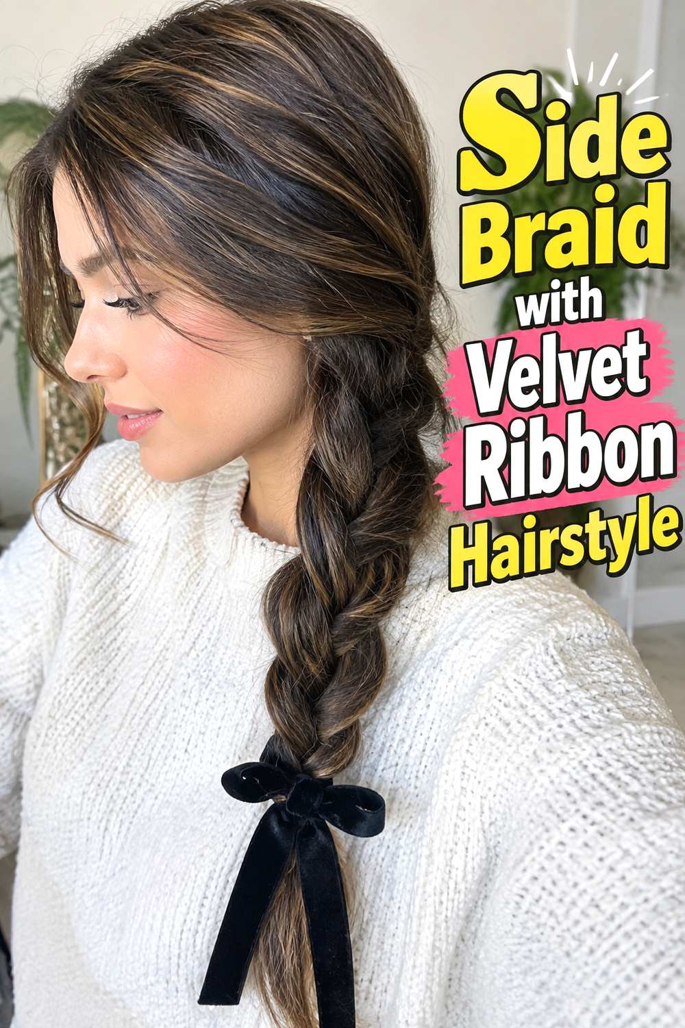 Side Braid with Velvet Ribbon Hairstyle