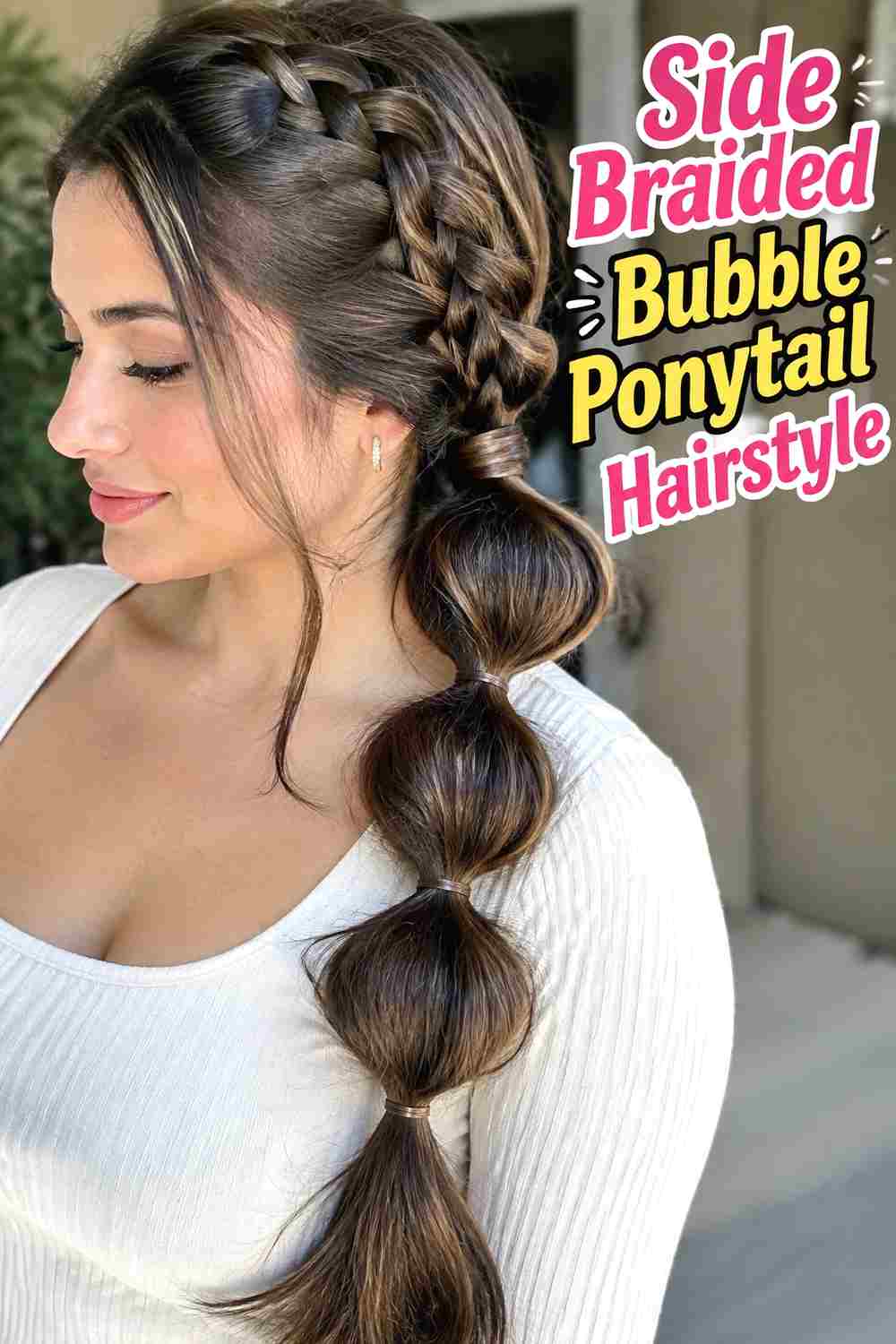 7. Side Braided Bubble Ponytail Hairstyle