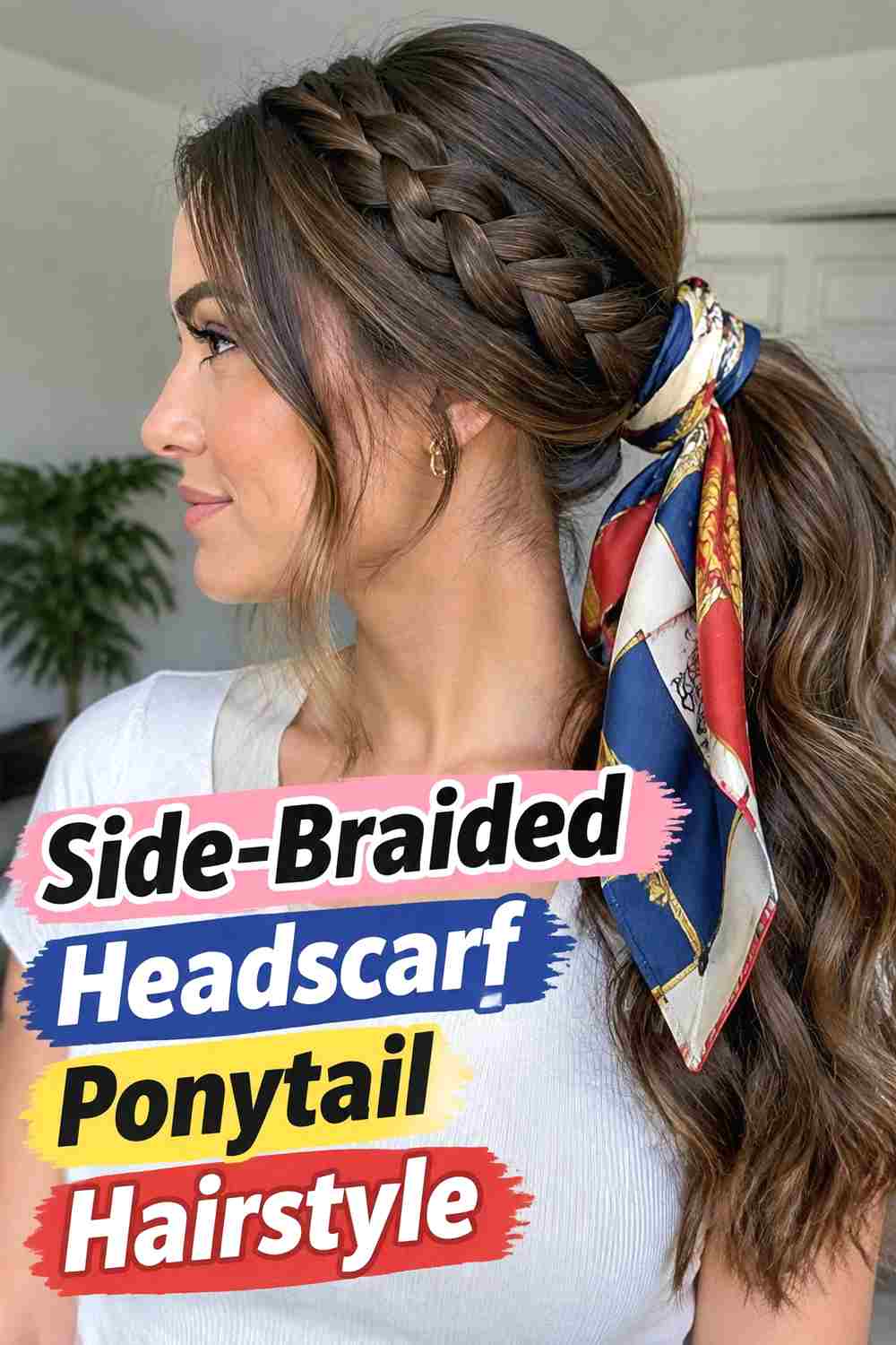 5. Side Braided Headscarf Ponytail Hairstyle