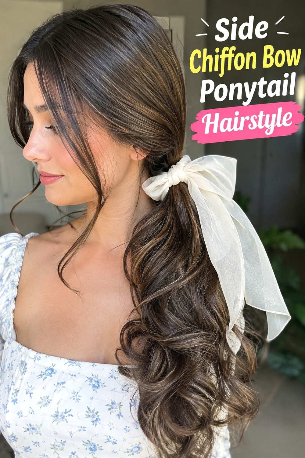 9. Side Chiffon Bow Ponytail Hairstyle