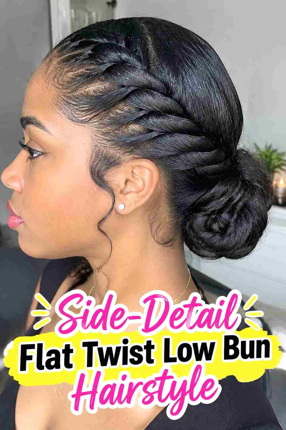 10. Side Detail Flat Twist Low Bun Hairstyle