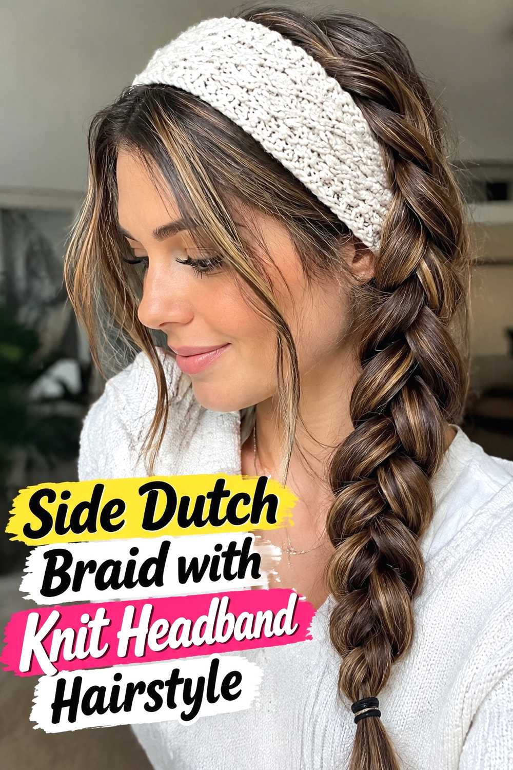 9. Side Dutch Braid With Knit Headband Hairstyle