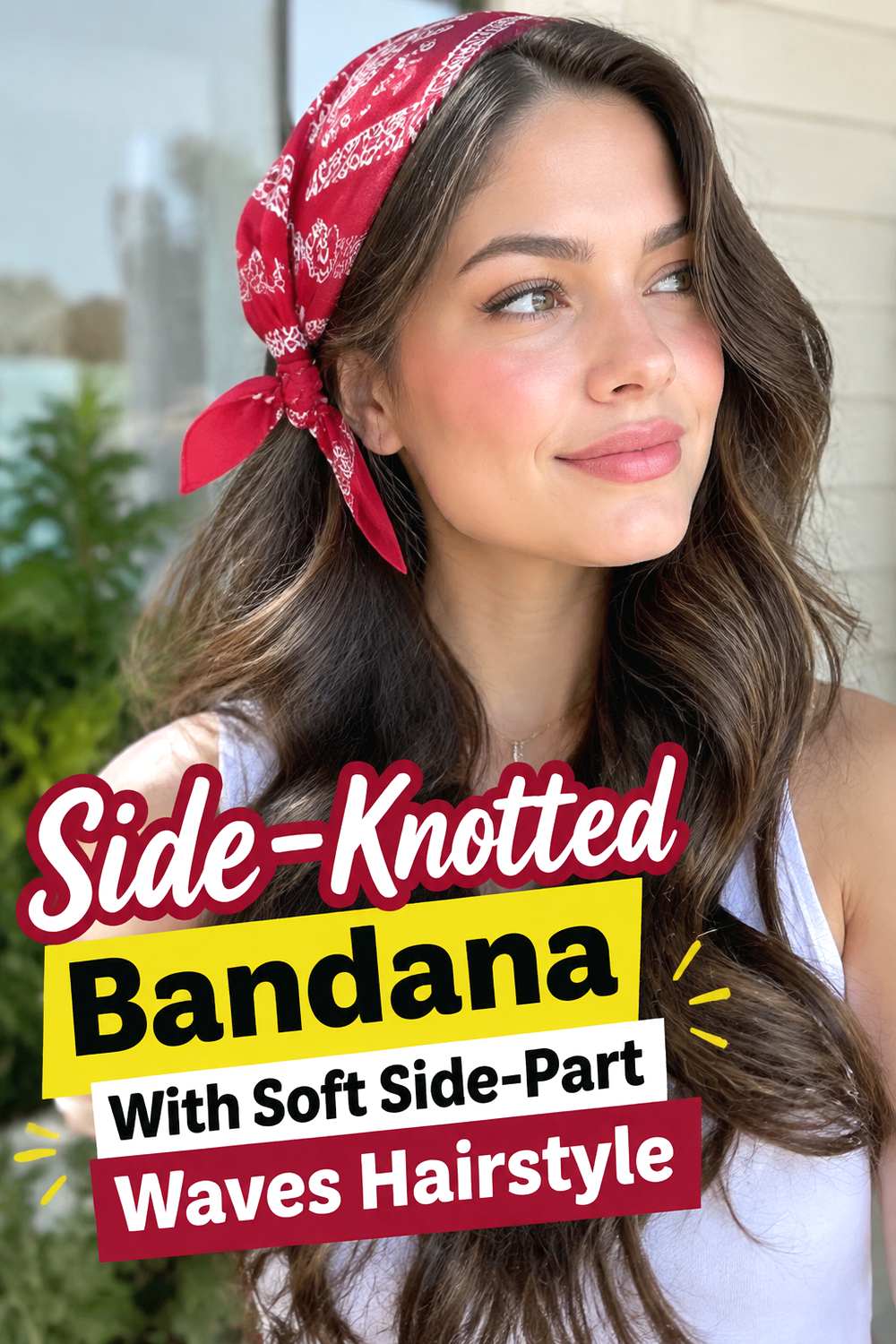 Side-Knotted Bandana With Soft Side-Part Waves Hairstyle