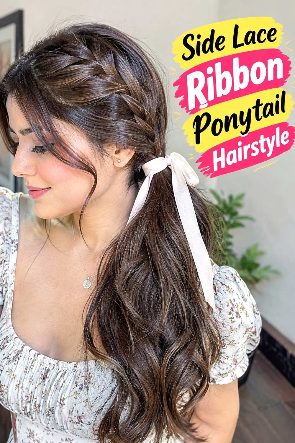 10. Side Lace Ribbon Ponytail Hairstyle