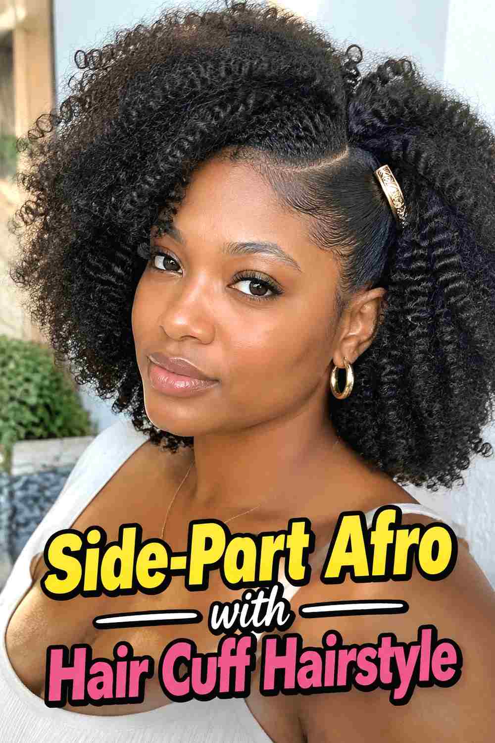 10. Side Part Afro With Hair Cuff Hairstyle