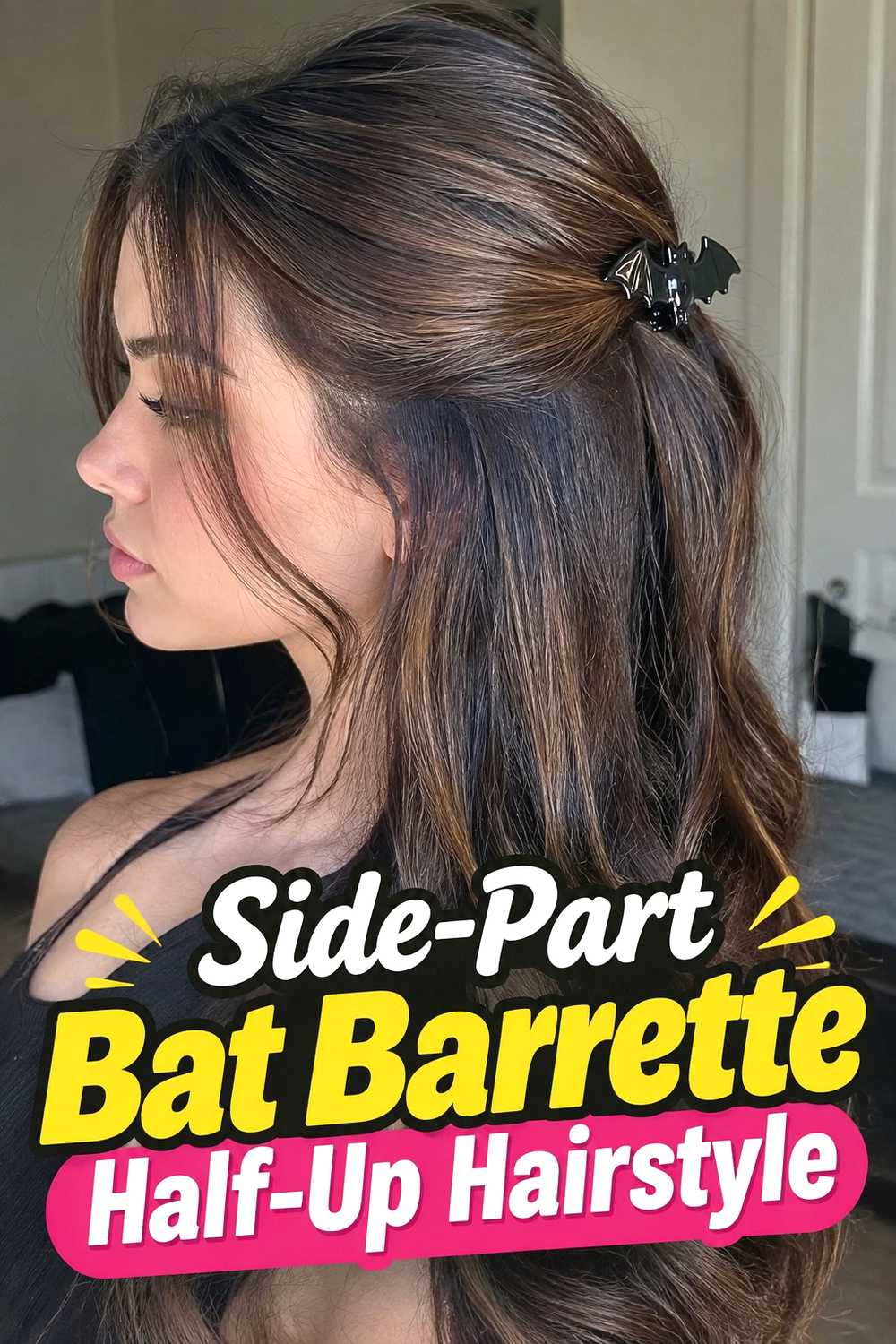 8. Side Part Bat Barrette Half Up Hairstyle