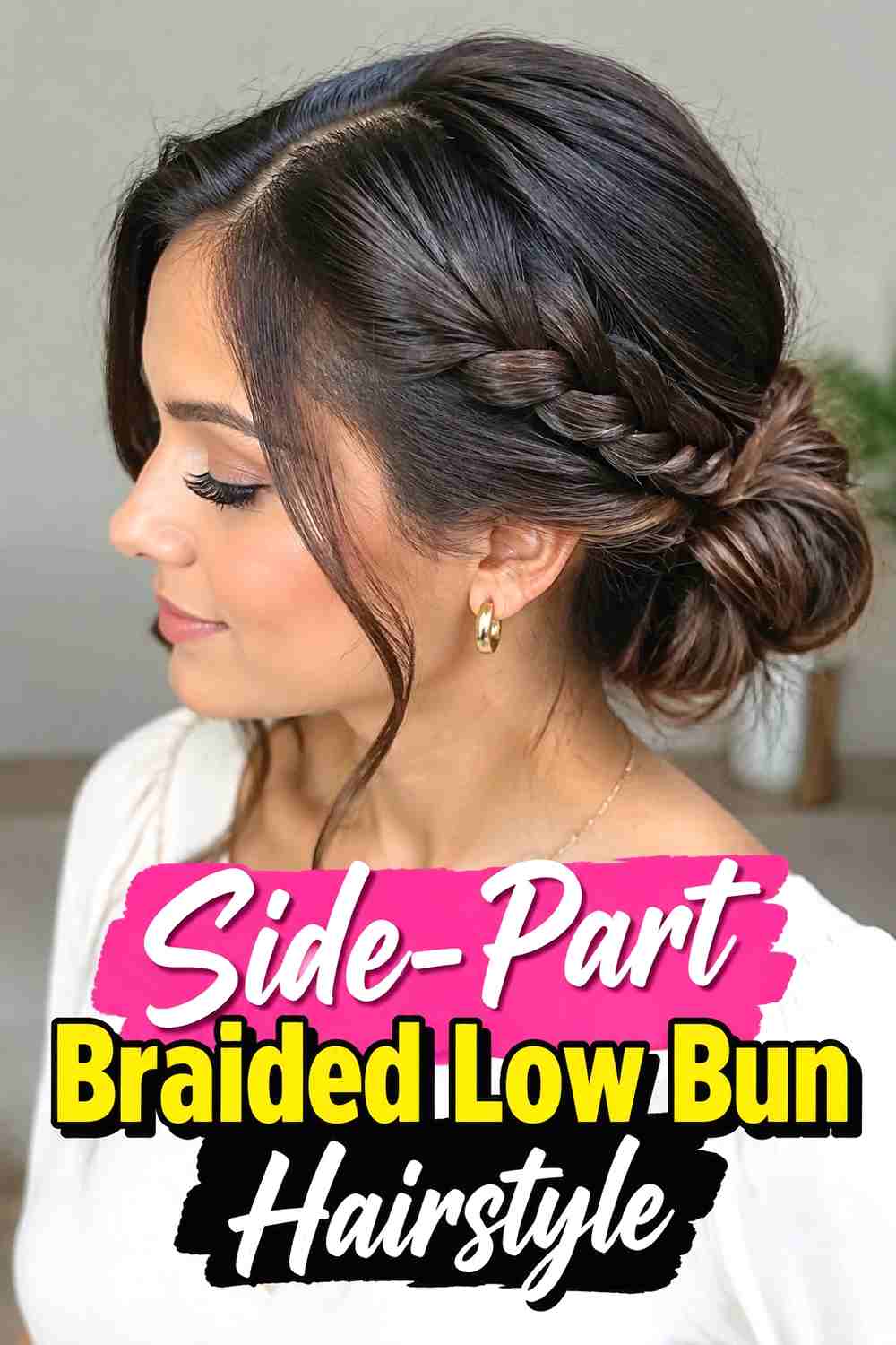 11. Side Part Braided Low Bun Hairstyle
