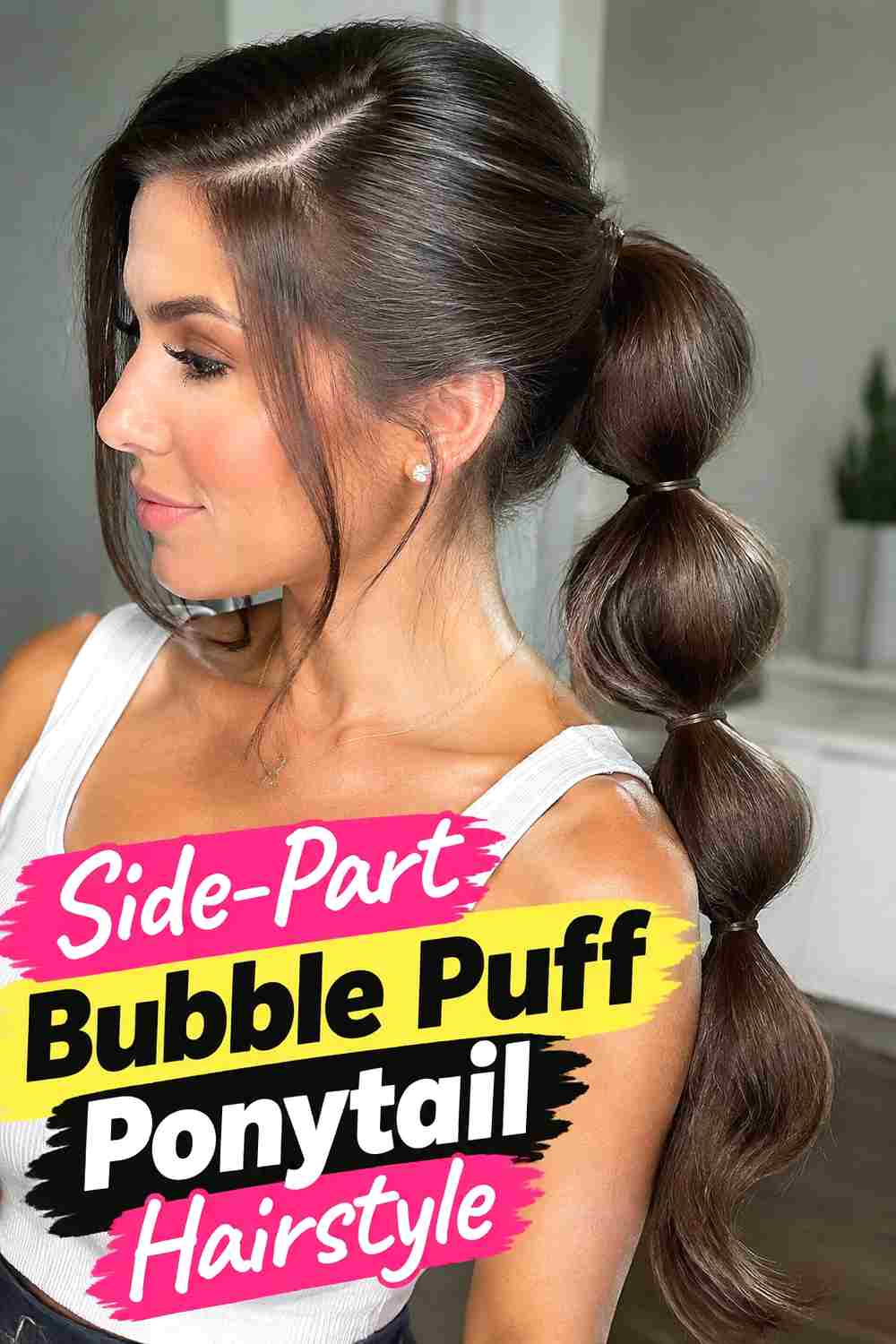 14. Side Part Bubble Puff Ponytail Hairstyle
