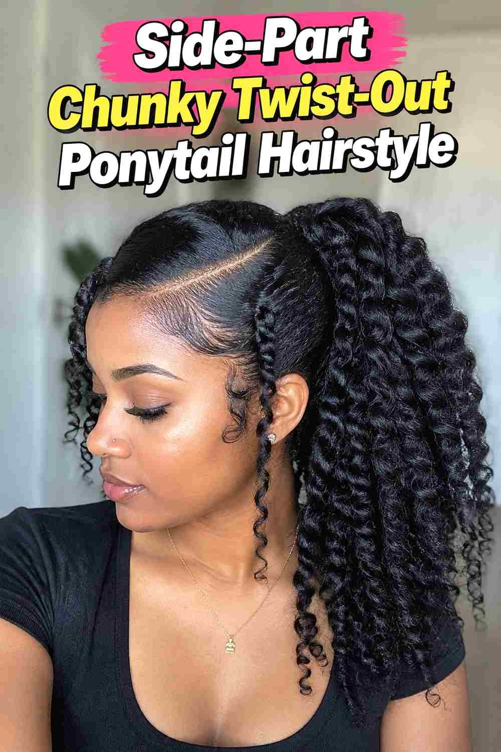 3. Side Part Chunky Twist Out Ponytail Hairstyle