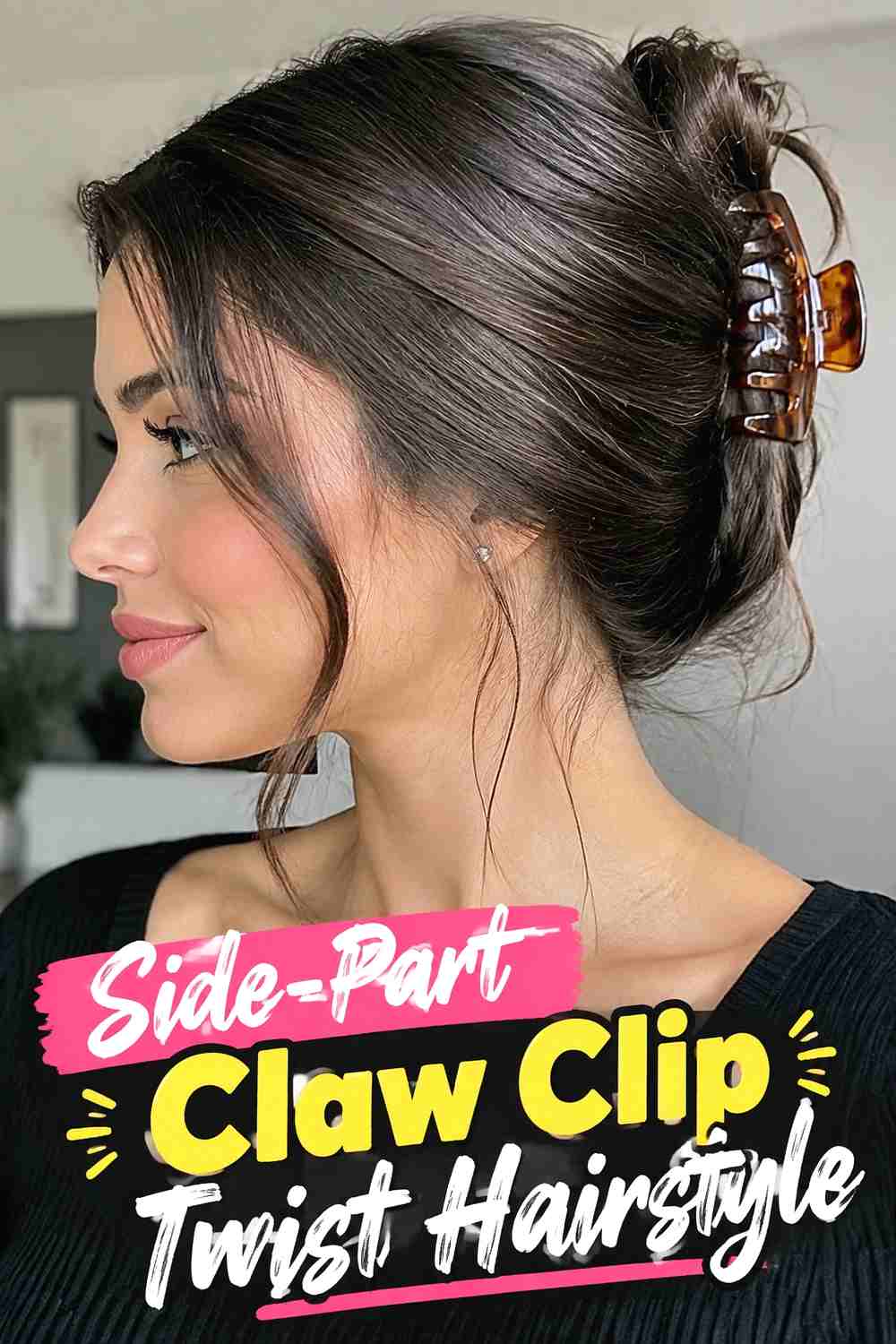 10. Side Part Claw Clip Twist Hairstyle