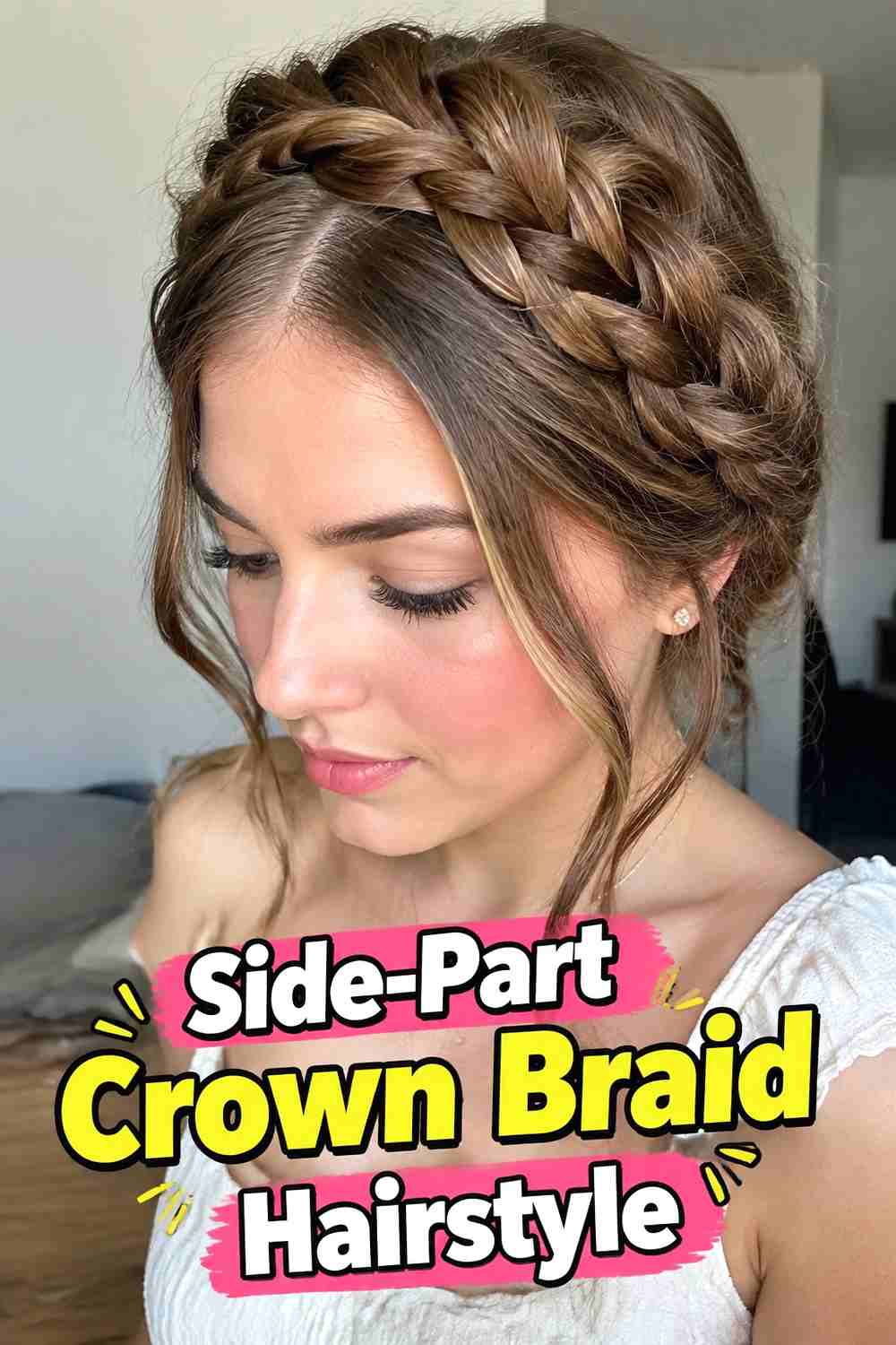 9. Side Part Crown Braid Hairstyle