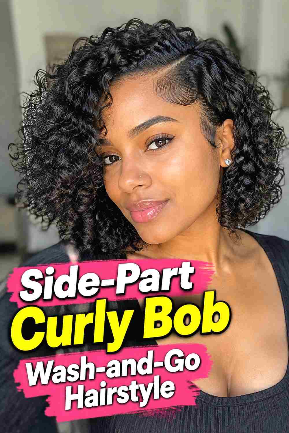 15. Side Part Curly Bob Wash And Go Hairstyle
