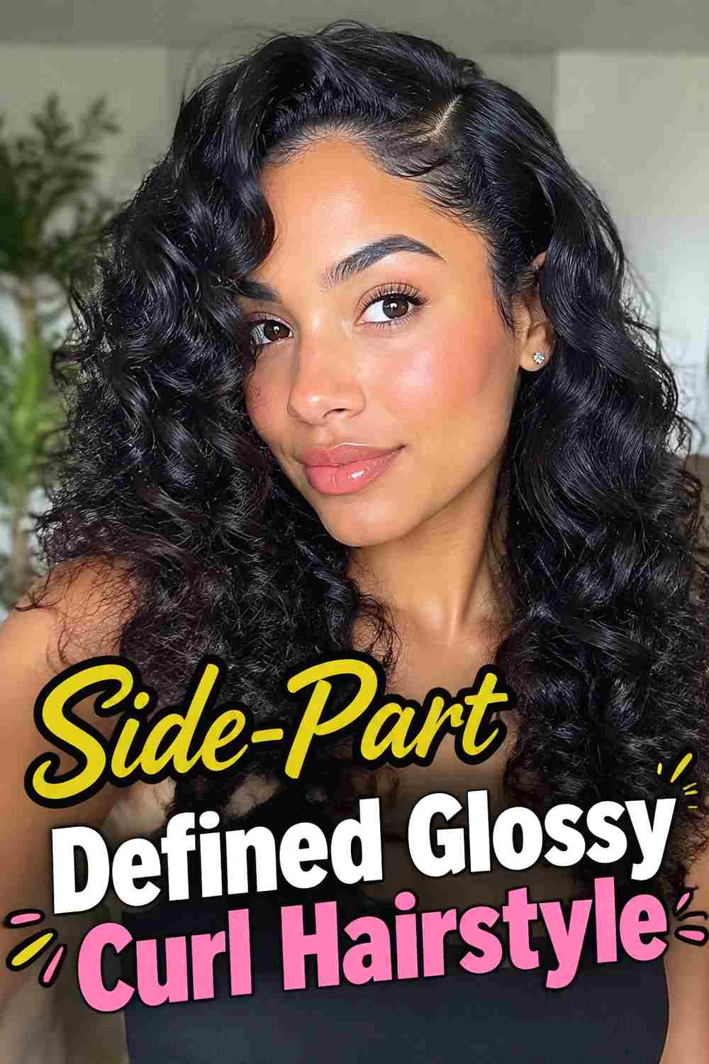 2. Side Part Defined Glossy Curl Hairstyle