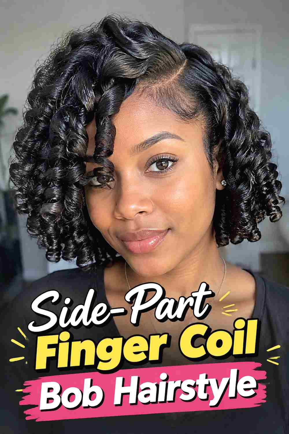 2. Side Part Finger Coil Bob Hairstyle