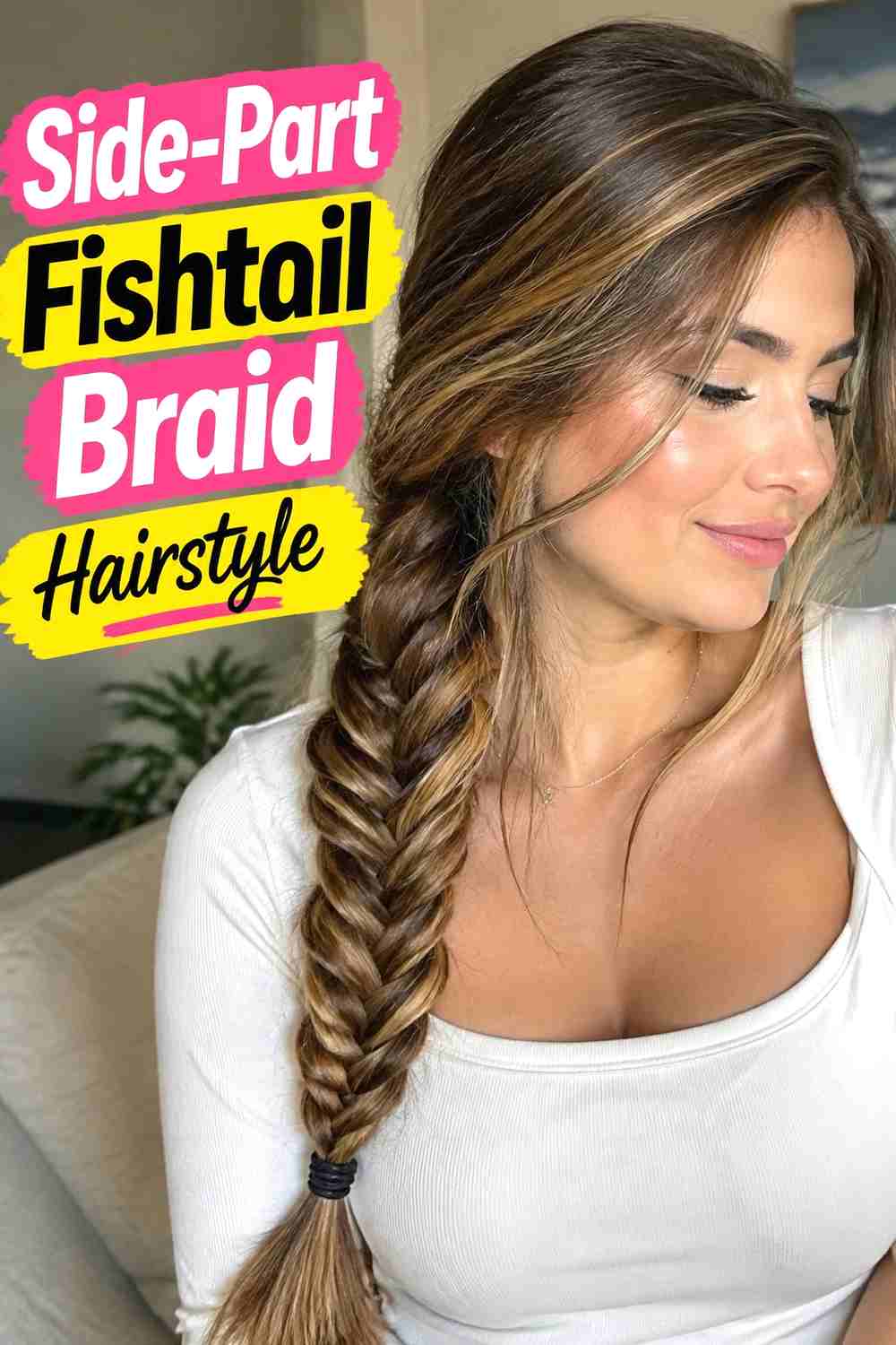 12. Side Part Fishtail Braid Hairstyle