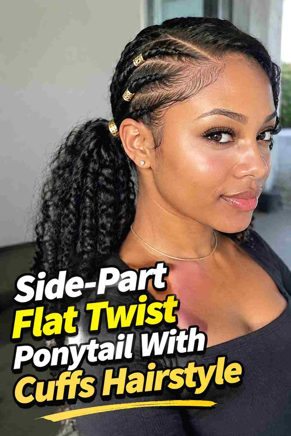 4. Side Part Flat Twist Ponytail With Cuffs Hairstyle