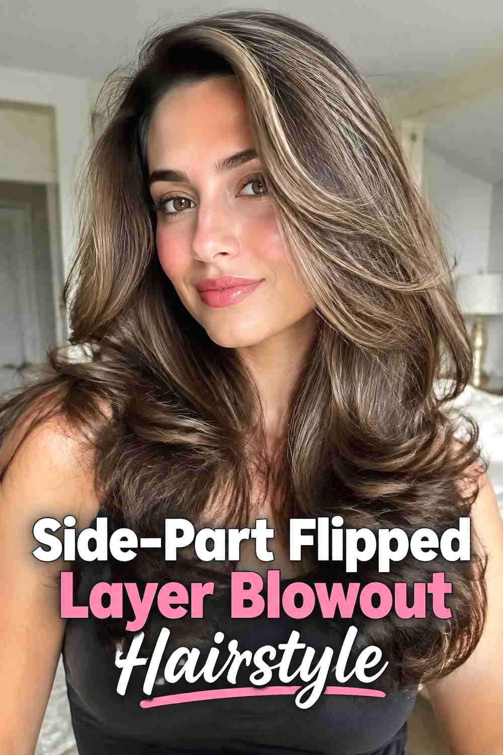 7. Side Part Flipped Layer Blowout Hairstyle