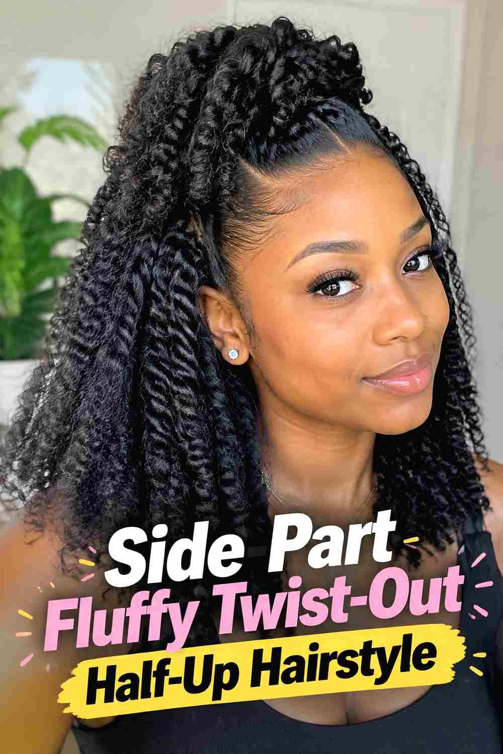3. Side Part Fluffy Twist Out Half Up Hairstyle