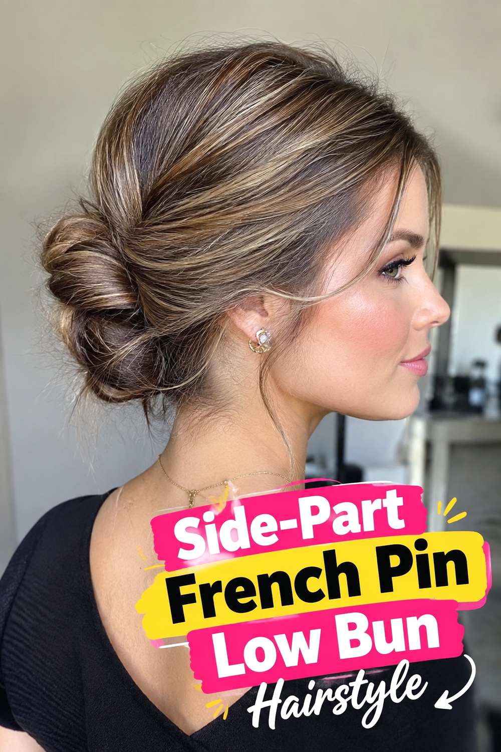 Side-Part French Pin Low Bun Hairstyle