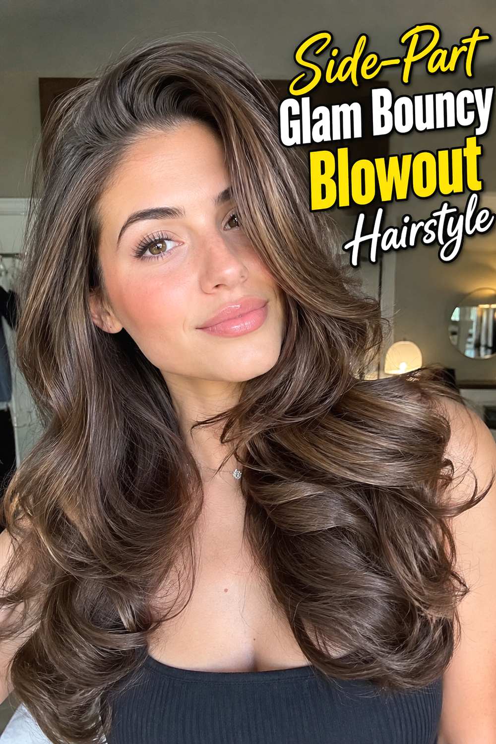 Side-Part Glam Bouncy Blowout Hairstyle