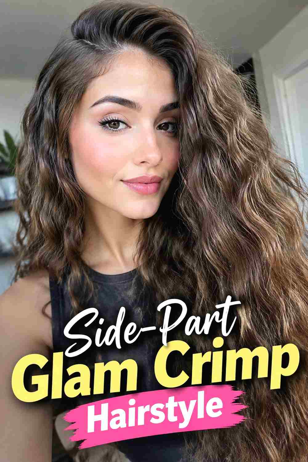 7. Side Part Glam Crimp Hairstyle