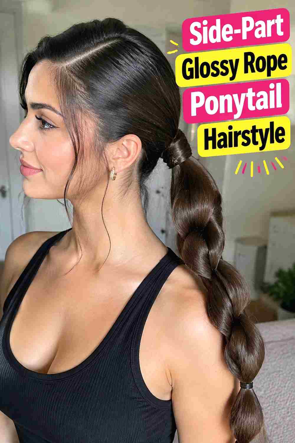 5. Side Part Glossy Rope Ponytail Hairstyle