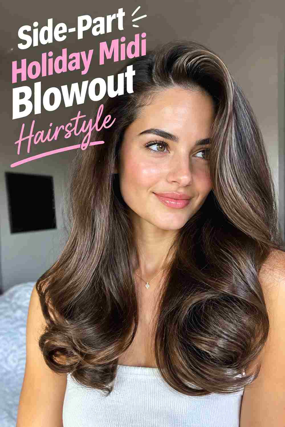 2. Side Part Holiday Midi Blowout Hairstyle