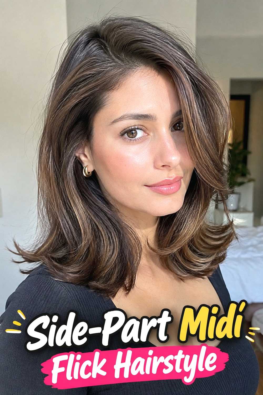 5. Side Part Midi Flick Hairstyle