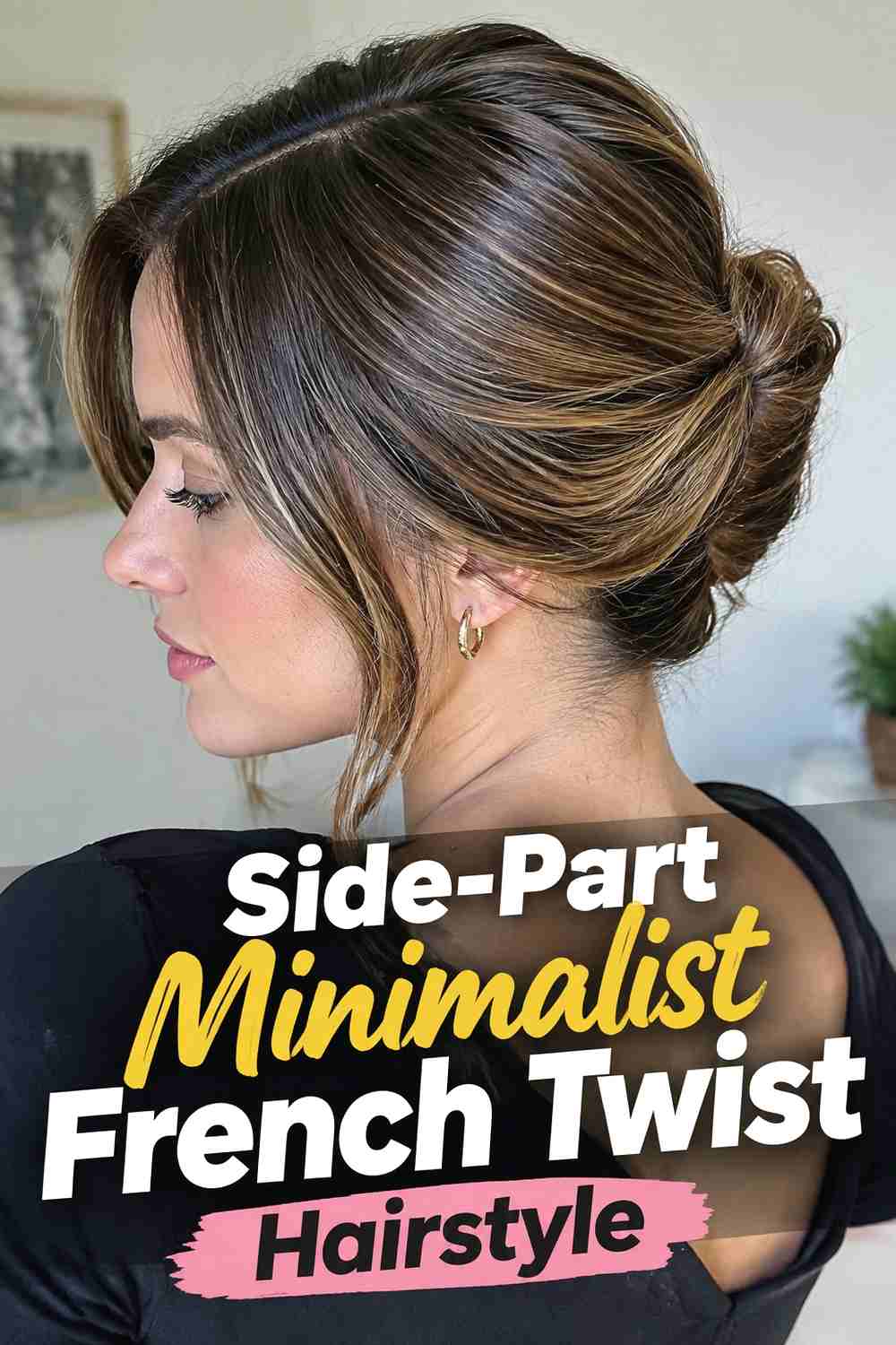 5. Side Part Minimalist French Twist Hairstyle