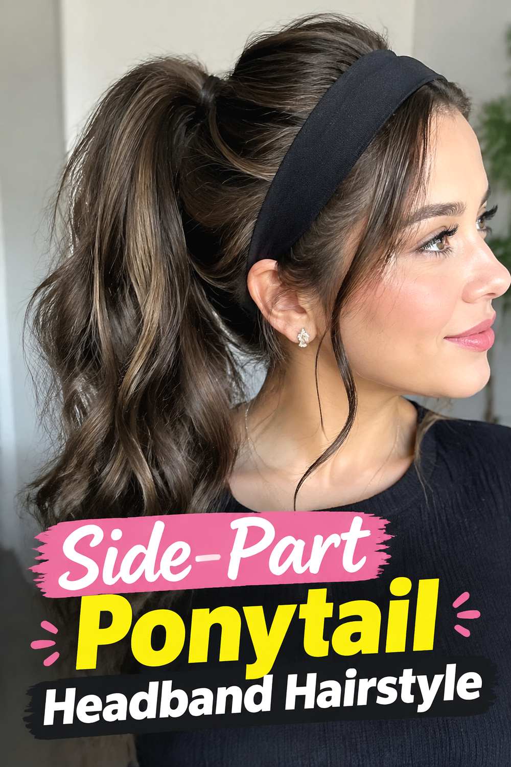 Side-Part Ponytail Headband Hairstyle