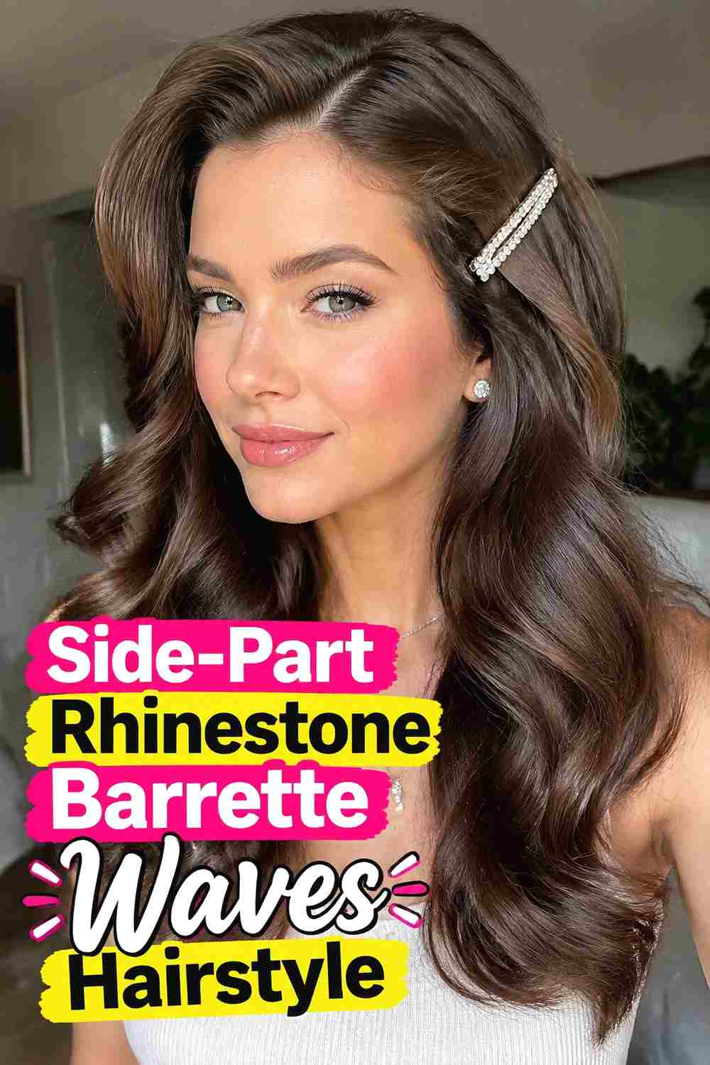 1. Side Part Rhinestone Barrette Waves Hairstyle