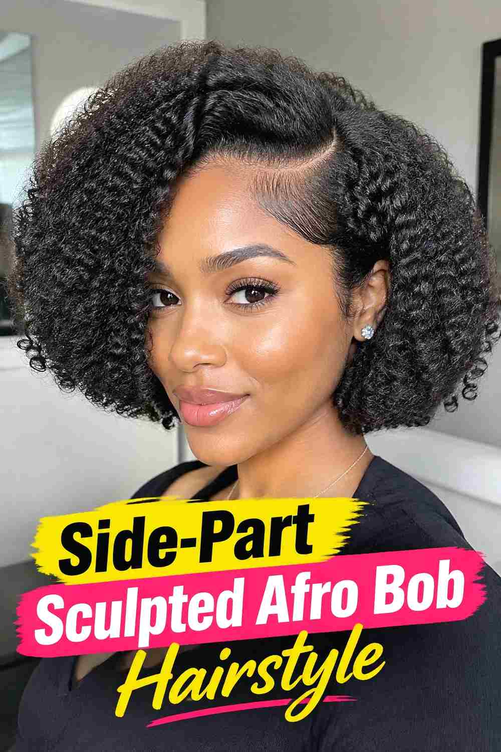 2. Side Part Sculpted Afro Bob Hairstyle