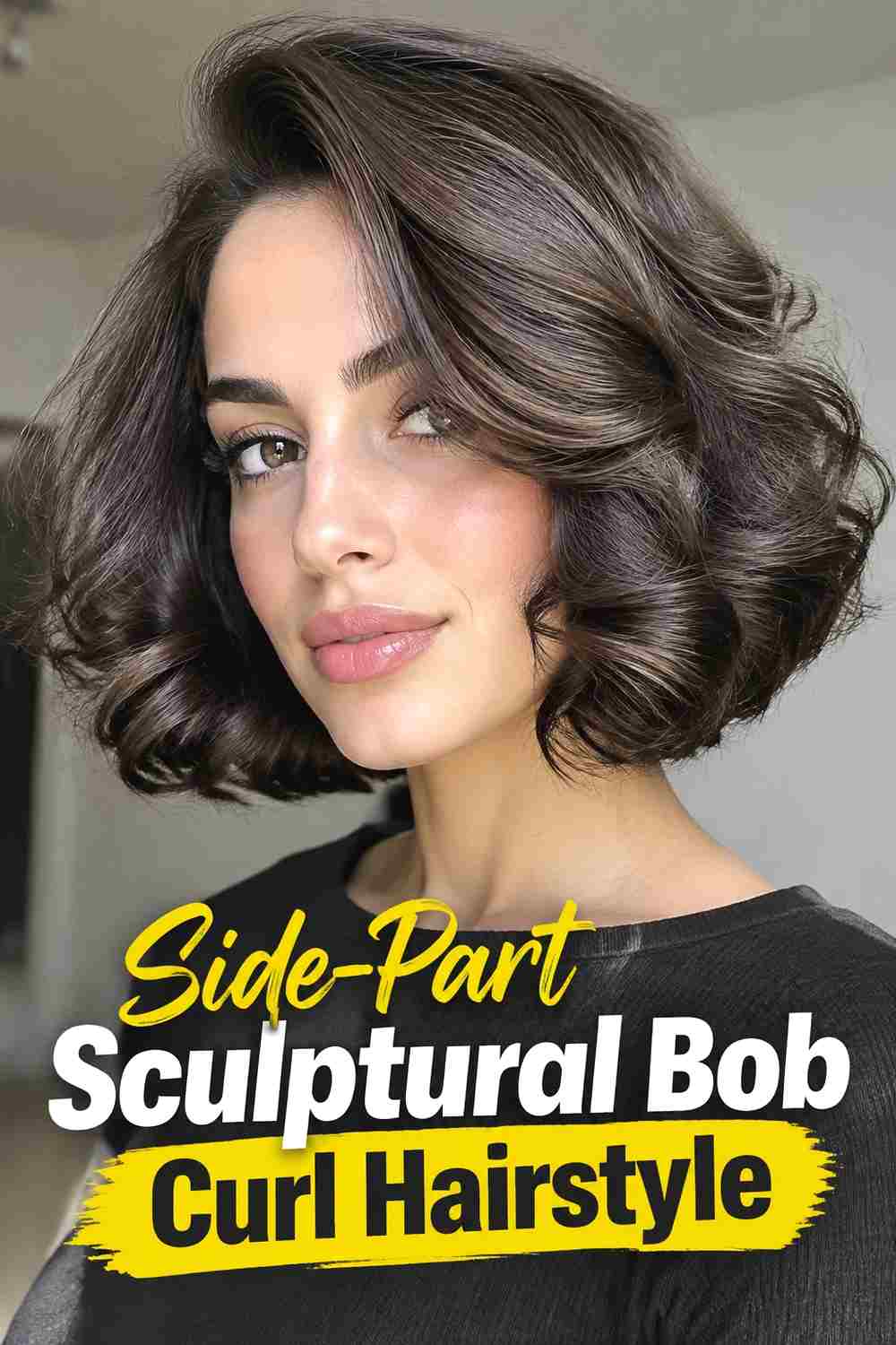 6. Side Part Sculptural Bob Curl Hairstyle