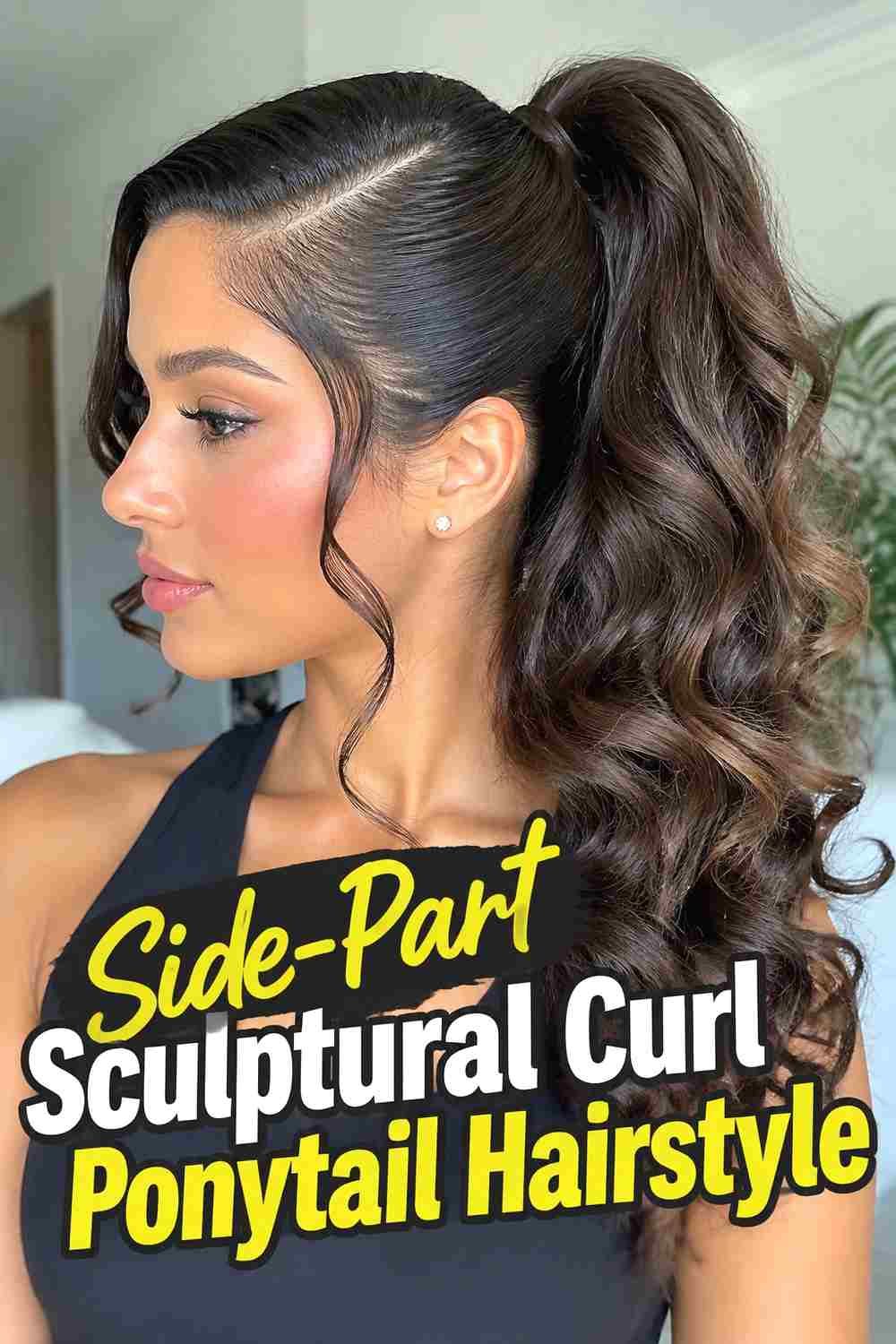 9. Side Part Sculptural Curl Ponytail Hairstyle