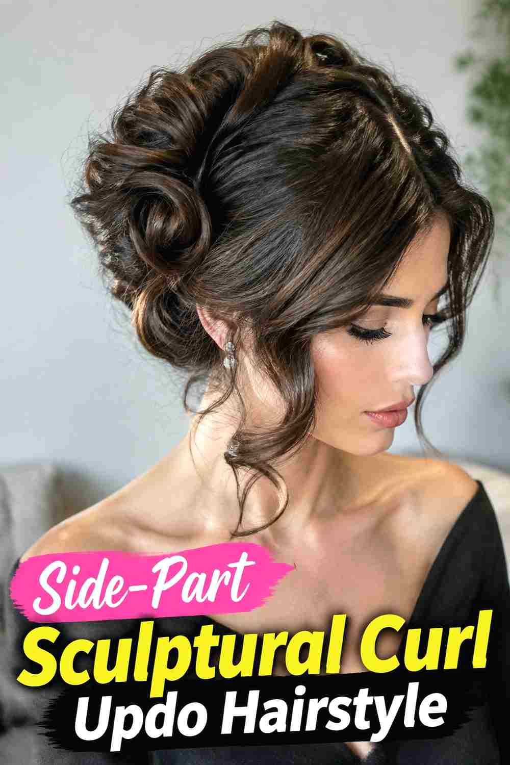 12. Side Part Sculptural Curl Updo Hairstyle
