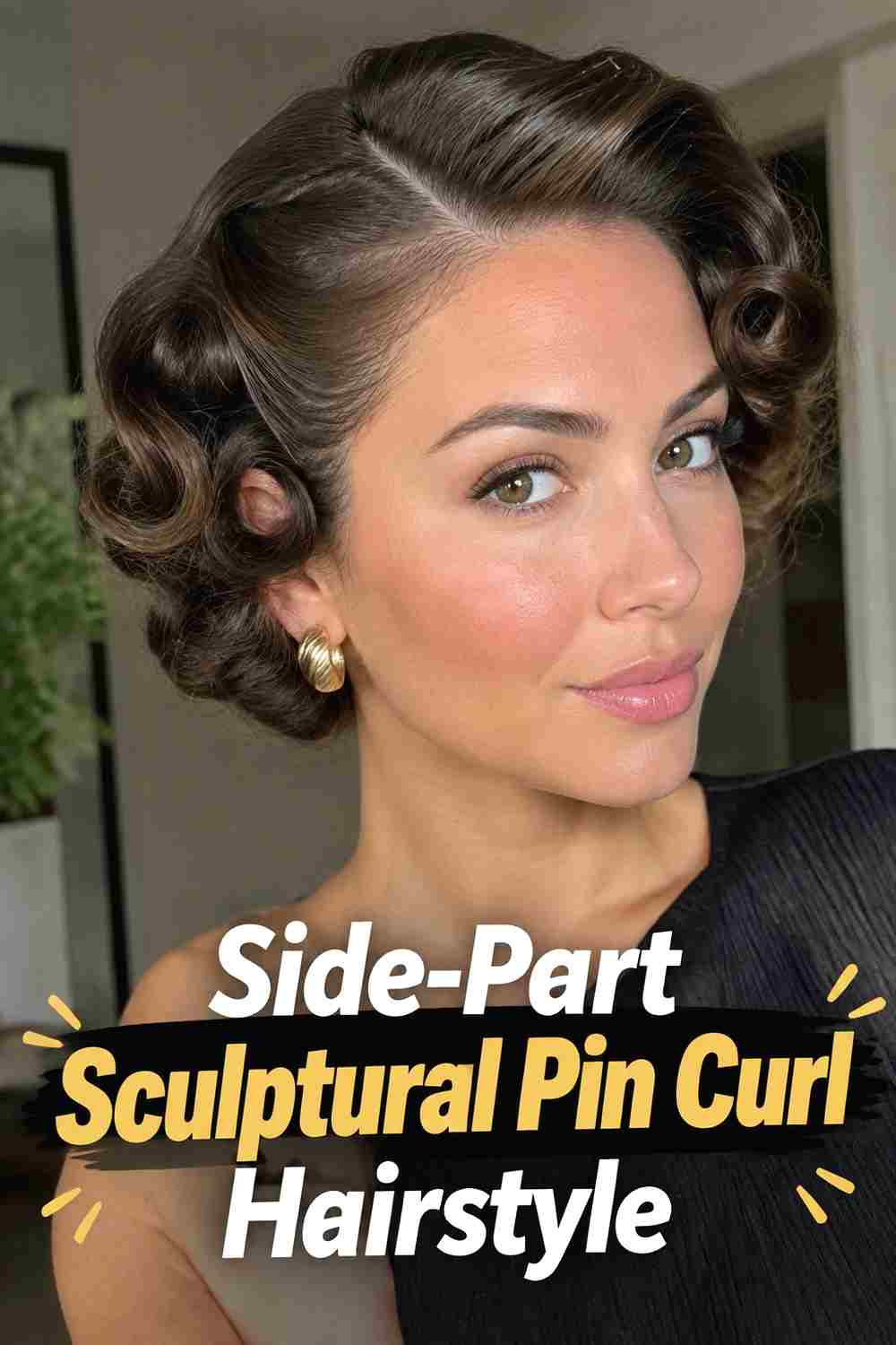 14. Side Part Sculptural Pin Curl Hairstyle