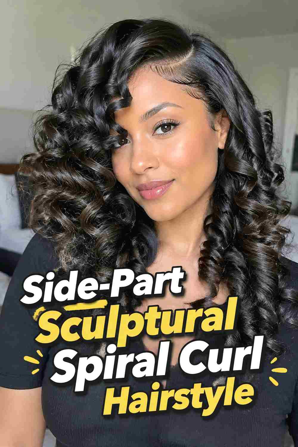 15. Side Part Sculptural Spiral Curl Hairstyle