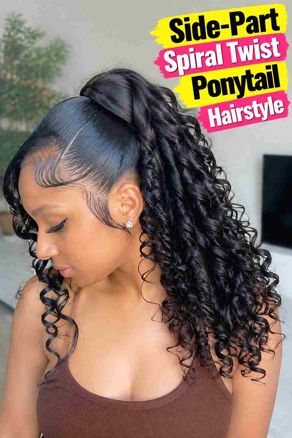 3. Side Part Spiral Twist Ponytail Hairstyle